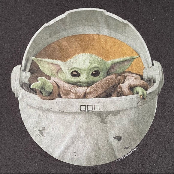 The Mandalorian Grogu baby Yoda black 100% preshrunk cotton tshirt size Large - Picture 2 of 6